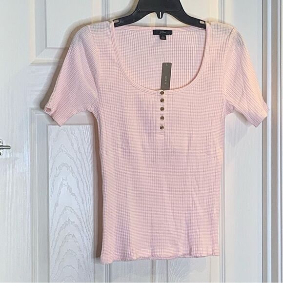 J Crew Ribbed Tee Pink and Cream Stripes Size Small - Picture 3 of 11